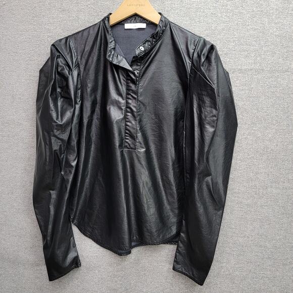 KARLIE FAUX LEATHER PUFF SLEEVES BLACK TOP, SIZE M - Picture 3 of 9